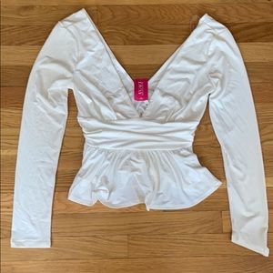 NWT Agaci deep V peplum white long sleeve
